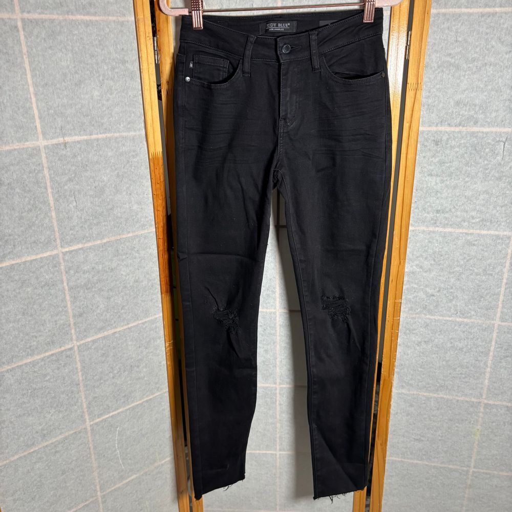 Judy Blue Women's 0/24 Slim Fit Straight Skinny High Rise Black Denim Jeans‎